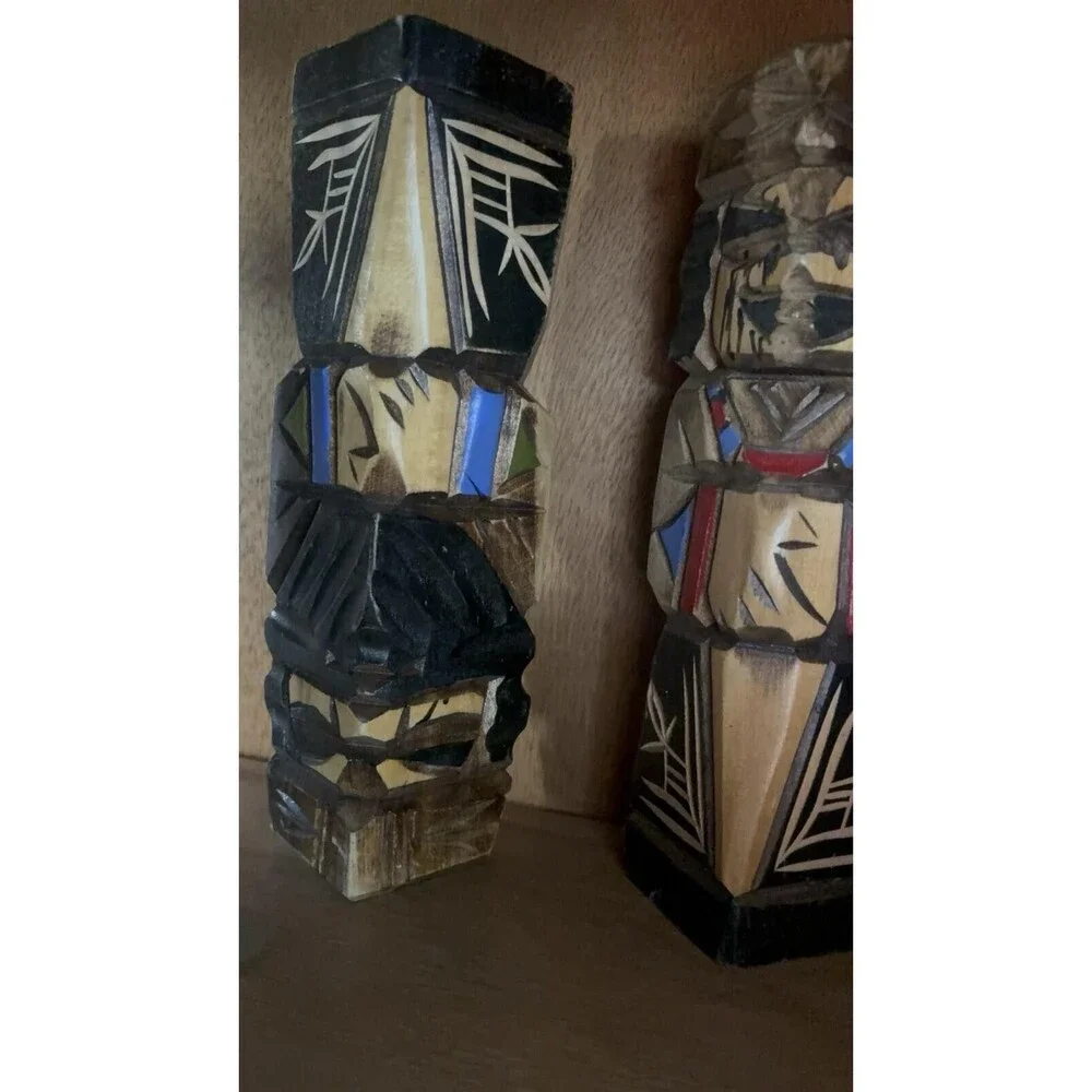 Japanese Wooden Ainu Nipopo Statue Vtg 2pc
